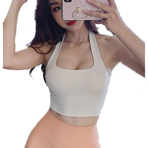 Yushuhua Halter Sports Underwear Yoga Bra Sexy Back Folds Fitness Vest Shockproof Sports Bra Gym Running Workout Underwear