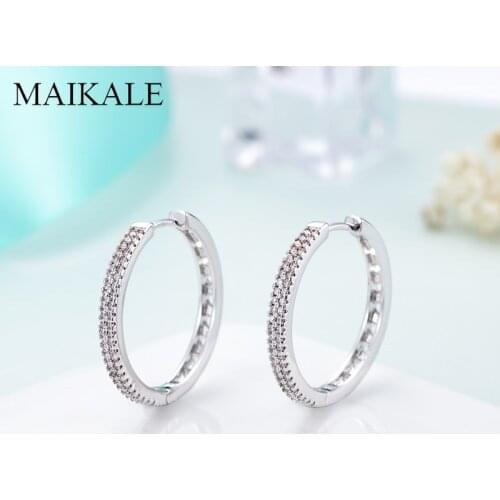 MAIKALE Luxury Big Round Circle Hoop Earrings for Women Girl Hollow Heart Shape AAA Cubic Zirconia Earrings Fashion Jewelry Gift