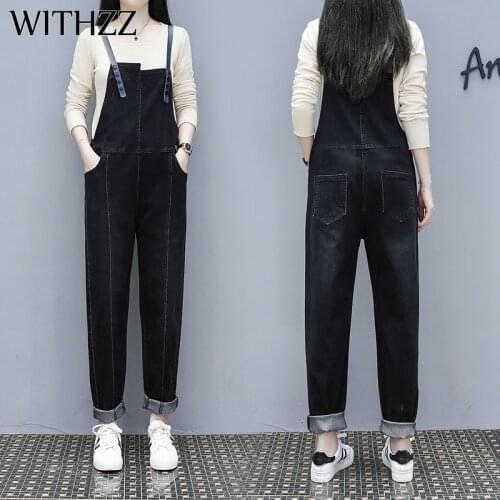 WITHZZ Spring Autumn Plus Size Denim Overalls Womens Loose Female Lovely Asian Size Jumpsuit Jeans