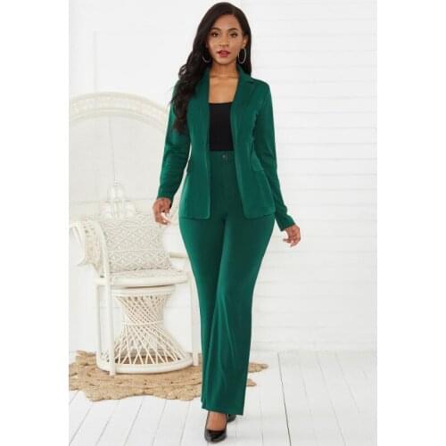 Womens suit office two piece set long sleeve suit pants 2 piece set female winter two pieces sets office female green elegant