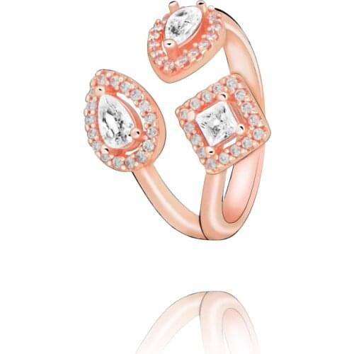 New Winter 100% 925 Sterling Silver Geometric Shapes Open Ring Rose Silver Rings for women anillo Christmas gift Memnon Jewelry