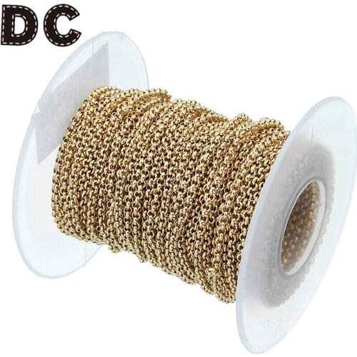 DC 10 Yard/Roll Width 2mm Gold Color O Open Link Chain Stainless Steel Necklace Chains Bulk For Bracelet Jewelry Making