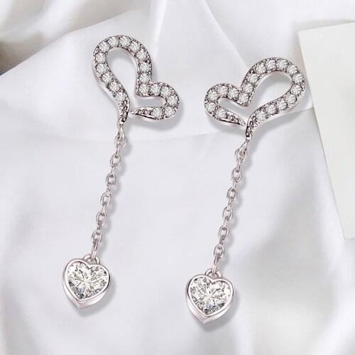 2021 New Korean Jewelry S925 Silver Hollow Heart Tassel Earring Zircon Pendant Simple Waterdrop Crystal Earrings for Women Mujer