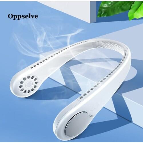 Oppselve Portable Fan Hands-free Neck Band Hands-Free Hanging USB Rechargeable Dual Fan Air Conditioner Cooler Fan for Sports