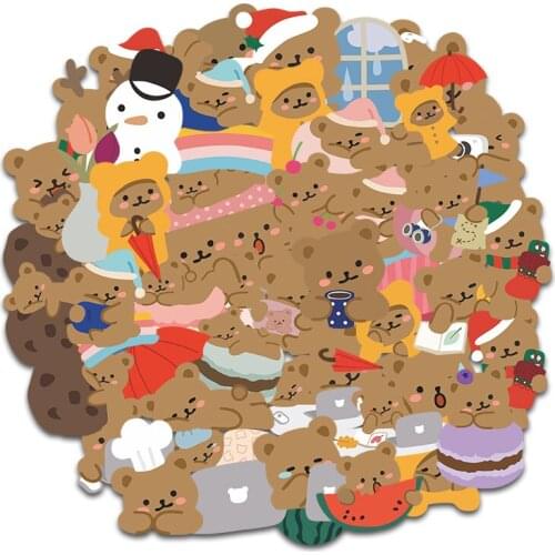 60Pcs Ins Cute Little Brown Bear scrapbooking Stickers For Laptop Phone Luggage Decoration Korean Stationery Sticker Decal