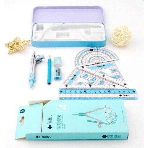 8 pcs/set Protractor Drawing Triangle Eraser Compasses Set Math Eraser Ruler For Students School Supplies 2 colors