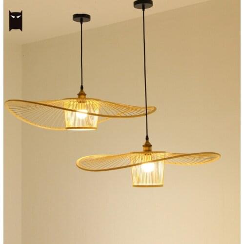 Bamboo Wicker Rattan Rod Pendant Light Fixture Modern Minimalist Nordic Japanese Style Hanging Ceiling Lamp for Bedroom Bedside