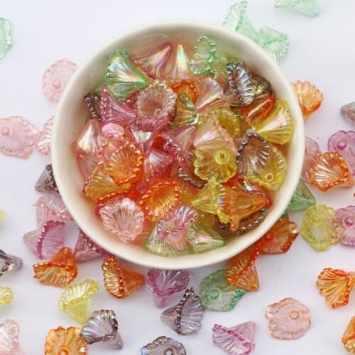 50pcs 13mm Morning Glory Acrylic Beads Multicolor AB Flower Spacer Beads for Jewelry Making Diy Findings Bead Caps Accessories