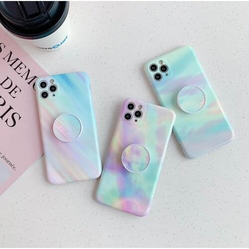 Luxury With Stand Phone Case For iPhone 12 11 Pro X XR XS Max 7Plus 8Plus SE 2020 Soft TPU Colorful Gradient Marble Back Cover