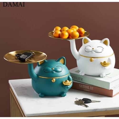 Lucky Cat Animal Figures Resin Embellishments Figurine Living Room Decoration Figure Candy Snacks Storage Trays Home Decorations