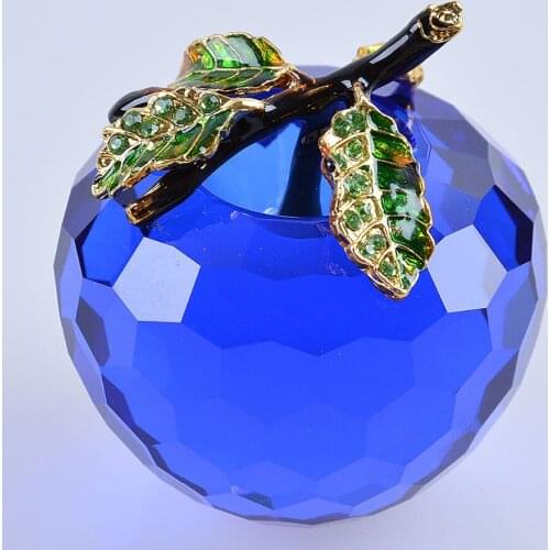 Hot Sale In Russian Blue Crystal Apple Paperweight Decoration Crystal Fruit 60mm Decoration Christmas Gift Wedding Decor