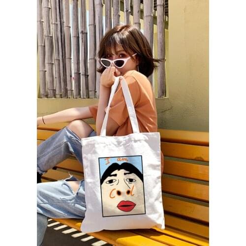 Harajuku I Am Cool Funny Letter Print Canvas Tote Bag Shopping Travel Women Eco Reusable Shoulder Bags Bolsas De Tela
