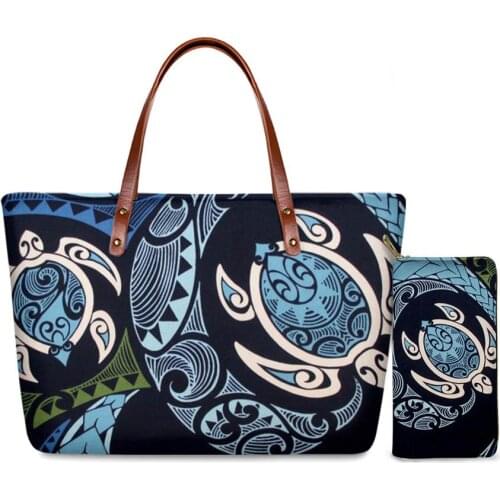 HYCOOL Polynesian Sea Turtle Woman Handbag Wallet Set Shoulder Bags For Women Messenger Ladies Hand Bag Luxury Designers Trendy