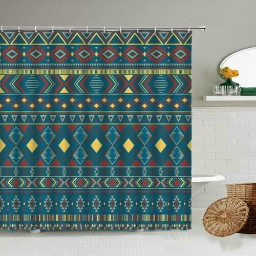 Indian Bohemian Geometric Stripe Shower Curtain Ethnic Style Bathroom Decor Colorful Personality Art With Hook Waterproof Screen