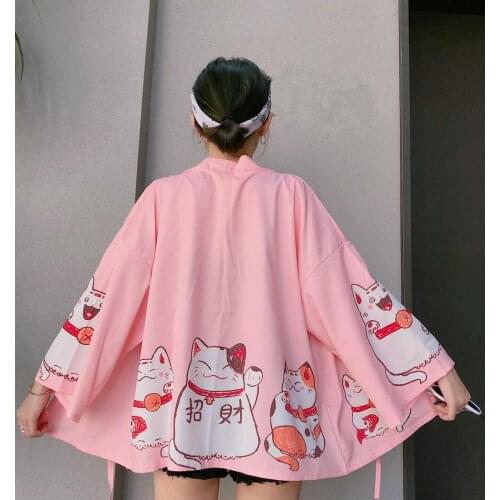 Kawaii Pink Color Women Kimono Cardigan Japanese Haori for Female Femme Blouse Yukata Summer Cute Beach Streetwear Top Shirt