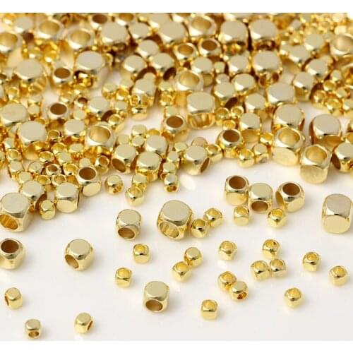 10Pcs/lot 2.5/3/4/5mm 18K Gold Plated Cube Loose Spacer Beads for Jewelry DIY Making Handmade Bracelet Necklace Accessories