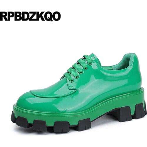 Patent Leather Designer Thick Sole China Fashion Creepers Platform Shoes Muffin Leisure Women Red Flats Elevator Lace Up Green