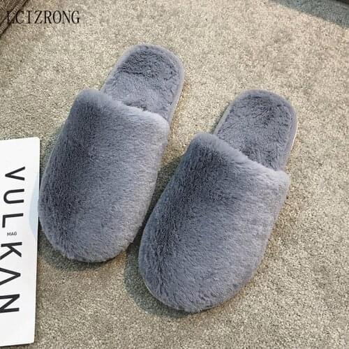 LCIZRONG Fur Slippers Women Faux Fur Slides Home Furry Flat Sandals Female Cute House Shoes Woman Brand Luxury