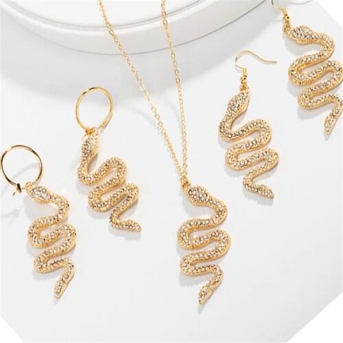 Cute Gold Snake Alloy Pendant Necklace & Earrings Set for Women Jewelry Chic Charming Dangle Earring Birthday Jewelry Gift