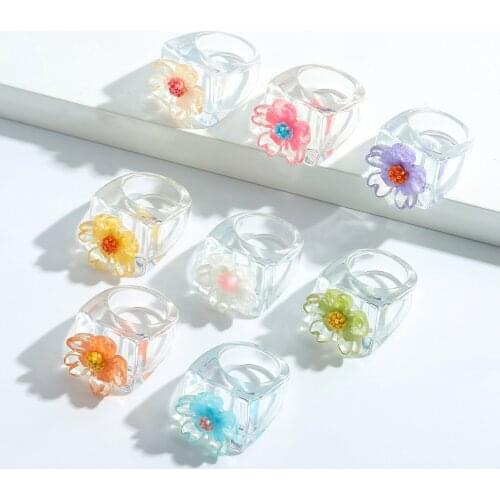 Miwens Trendy Acrylic Transparent Flower Rings for Women Special Jewelry Unique Resin Floral Finger Ring High Quality Dropping