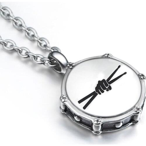 WAWFROK Mens Fashion Stainless Steel Necklace Hiphop Drum Necklace Men Silver Color Jazz Band Long Chain Pendant Men Necklace