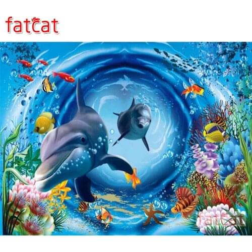 FATCAT Animal dolphin 5d diy diamond painting full square round drill diamond embroidery kits wall decoration AE2989