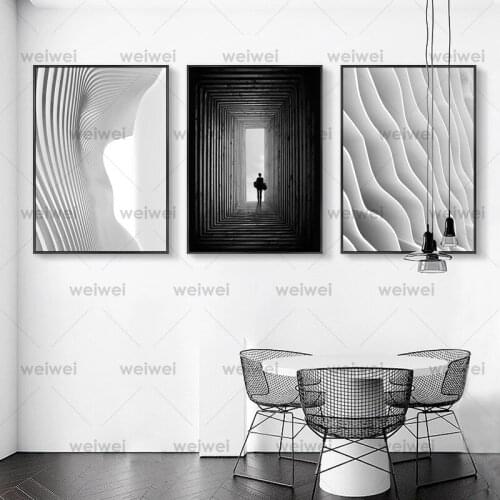 Nordic Black White Space Art Wall Art Canvas Posters Painting Prints Abstract Building Pictures for Living Room Morden Decor