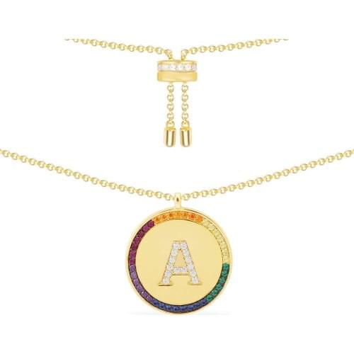 Real 925 Sterling Silver Rainbow Letter A B C Z 26 Alphabet Initial Name Round Adjustable Necklace Women Fashion Jewelry