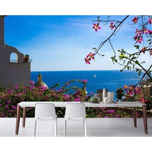 Papel de parede Beautiful sea and house views natural landscape 3d wallpaper,living room bedroom wall papers home decor mural