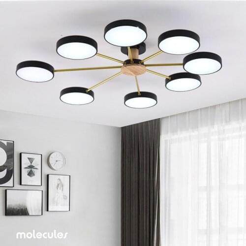 Nordic modern minimalist chandelier bedroom LED ceiling lamp living room personality macaron room wood plus iron lighting