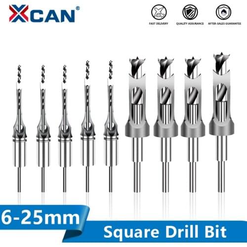 XCAN Square Hole Saw 6.4-25mm Mortise Chisel Wood Drill Bit HSS Steel Hole Cutter with Twist Drill Square Drill Bit