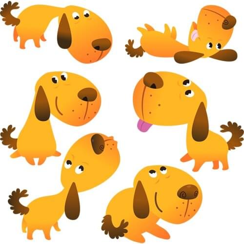 Three Ratels QD109 Cute orange cartoon dog funny animal sticker for kids gift bedroom Decal nursery decoration car hood sticker