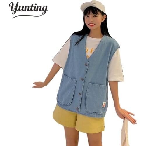 Spring-Summer Women Jeans Jacket Short Vest Outerwear Korea Slim Sleeveless Denim Jacket Casual Female Waistcoats