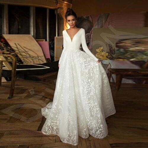 Vintage Long Sleeve Lace Satin Wedding Dress Sexy Backless Bridal gowns Robe de mariee Custom Made