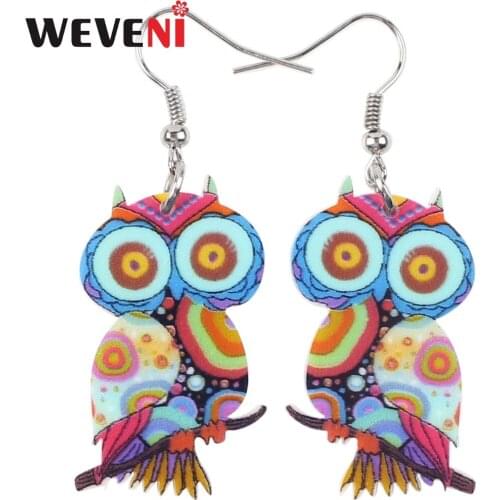 WEVENI Drop Dangle Long Owl Bird Earrings For Women Fashion Girl Accessories Acrylic Printing Animal Jewelry