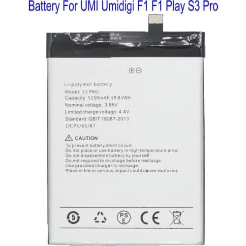 1x 5150mAh 19.83Wh S3 Pro Mobile Phone Replacement Battery For UMI Umidigi F1 F1 Play S3 Pro phone Batteries