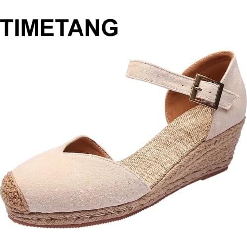 TIMETANGWoman Summer Sexy Wedge Sandals Platform Ladies High Heels Shoes Women Fashion Straw Buckle Open Toe Casual Female Footw