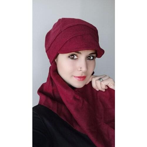Womens Stamp Hat Scarf Bone Burgundy