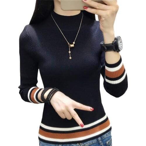 Fall/Winter Female Bottoming Shirt Korean Long-Sleeved Half-High-Neck Warm Wool Sweater With Lnside Slim Pullover Sweaters Women