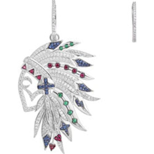 SLJELY Real 925 Sterling Silver Asymmetric Multicolor Indian Chief Feather Earrings Zirconia Stones Women May Collection Jewelry