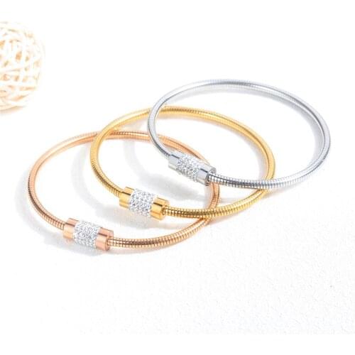 New Arrival Stainless Steel CZ Silver Rose Gold Color Geometric Decorating Bracelet Vintage Bracelets Jewelry Gift for Women