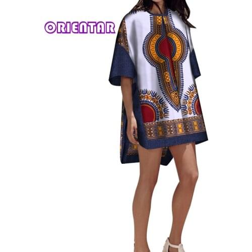 Casual Women African Clothes Dashiki Dresses African Print Sexy Ankara T-shirt Dress Lady Party Bazin Riche Dress WY7920