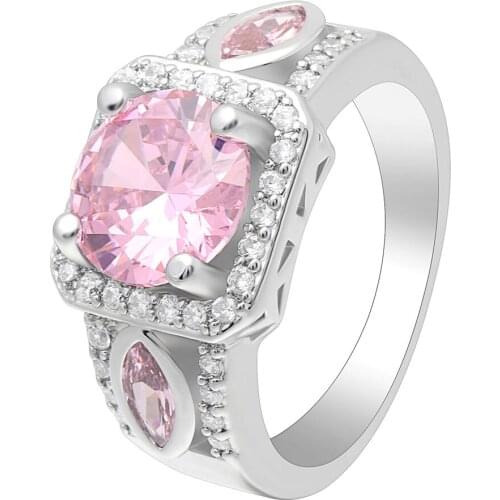 Women Mysterious square pink cz zircon hot sale silver plated Ring Size 6 -10 New Fashion Jewelry luxury Wedding Gift Distributi