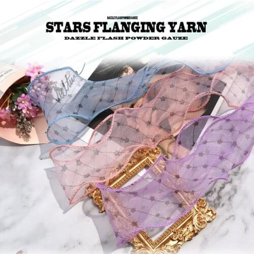 25yards/roll Printed Stars Tull Wired Organza Ribbon 50mm Organza Ribbon Hair Tie Hairbow Kids Shoes Deco Crafts