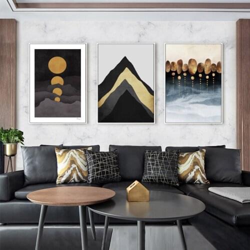 Abstract Geometric Pattern Canvas Painting Nordic Landscape Moon Alpine Posters Print Modern Pictures for Living Room Wall Art
