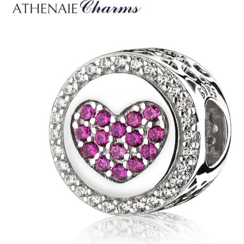 ATHENAIE Romantic New 925 Sterling Silver Rose Red CZ Love of My Life Heart Charms Beads fit Bracelets & Necklaces DIY Jewelry