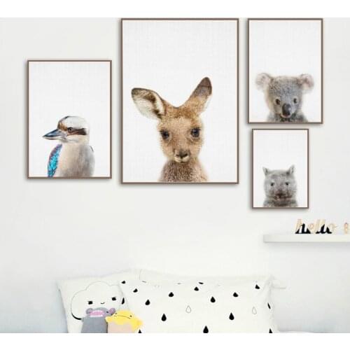 Australian Animals Koala, Kangaroo Nursery Wall Art Picture Wombat, Kookaburra Canvas Poster Nordic Painting Kids Room Decor