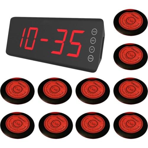 SINGCALL Wireless Alarm Paging System for Bank Restaurant Thin One-Button Pager,10 Pagers APE700R and 1pc Fixed Receiver SC-R50