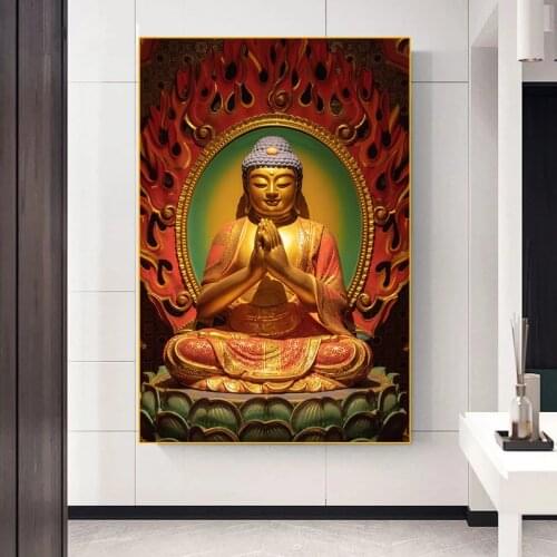 Buddhist God Buddha Canvas Painting Modern Buddha Statue Posters and Prints Wall Pictures Living Room Aisle Home Decoration