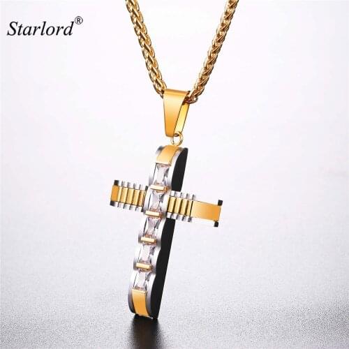 Starlord Cross Pendant Necklace Cubic Zirconia Stainless Steel/Gold Color Religious Jewelry Necklaces For Men/Women GP2575